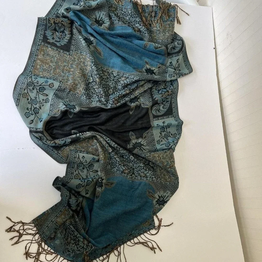 Vintage Shawl Cover Poncho Embroidery Fringed Rayon 27 w x 70L  Great condition